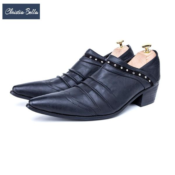 

dress shoes christia bella fashion genuine leather men black pointed toe business formal large size party