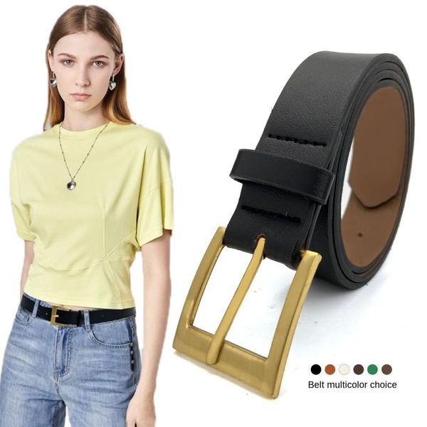 

belts 2021 female retro fashion gold thin belt buckle jeans dress suit leather luxury r brand for women, Black;brown