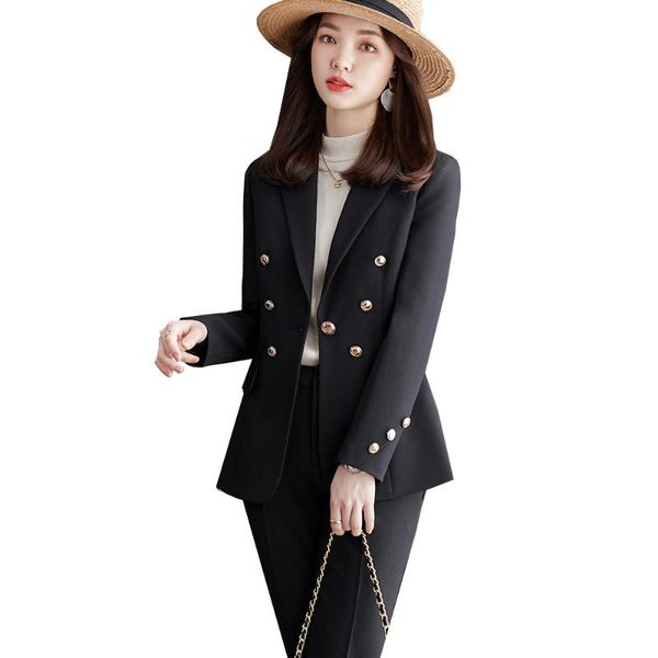 

women's two piece pants women pink green black slim formal pant suit 2 set blazer for office ladies female business work jacket and tro, White