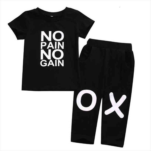 

fashion toddler kids baby boy clothes outfits print letter no pain gain t shirt pants 2pcs set, White