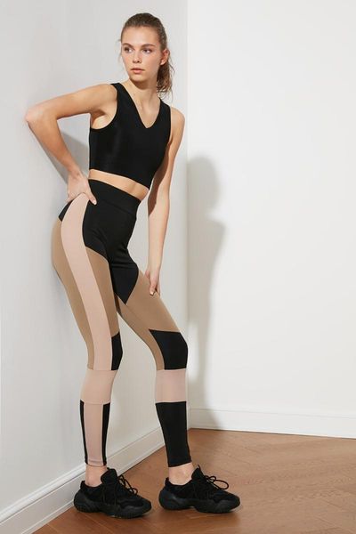 

women's leggings brown color block sport twoss21ta0012, Black