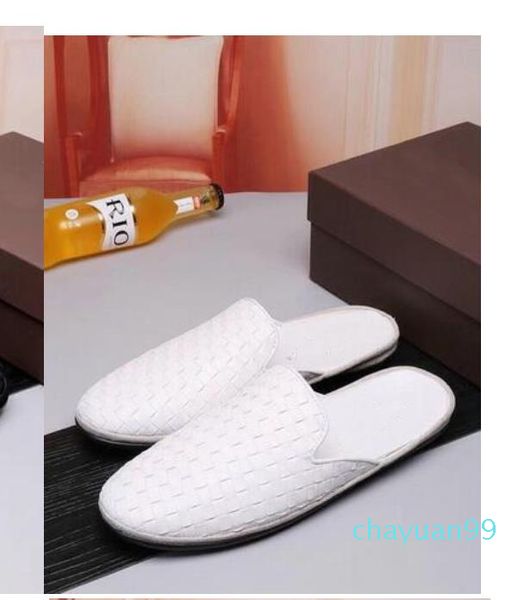 2021 Deri erkek Rahat Yarım Terlik Ayakkabı Örgü Örgü Tasarımcı Adı Marka Erkek Eğlence Moccasins Sandalet Boyutu 38-44