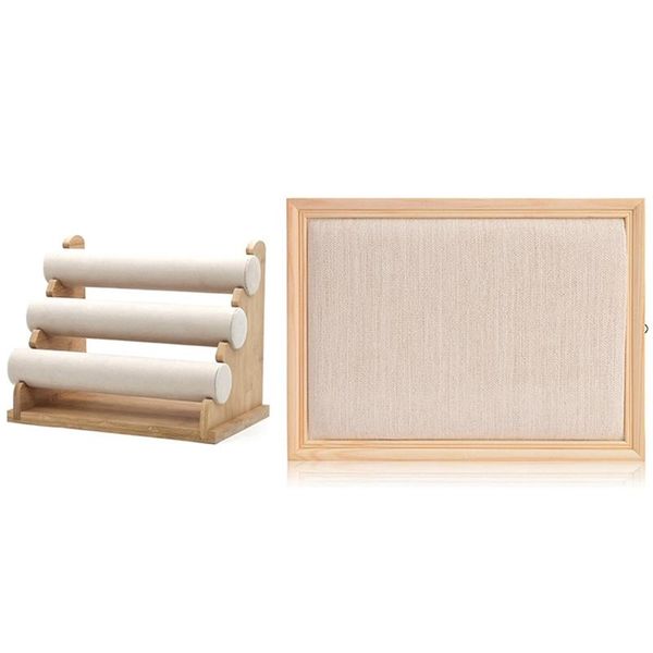 

jewelry pouches, bags 1x 3 tier bamboo bracelet display velvet stand white & solid wood earring storage board beige, Pink;blue