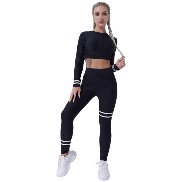 

women's two piece pants women sportswear stretchy fitness suit tracksuit sports clothes striped crop high waist set workout clothing g, White