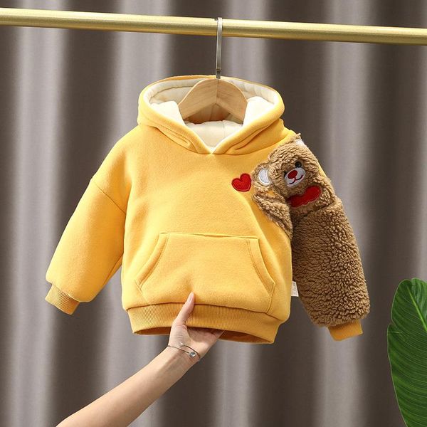 

hoodies & sweatshirts autumn winter infant thicken baby boys clothes children kids plus velvet hooded shirt fleece cotton coat born warm hoo, Black
