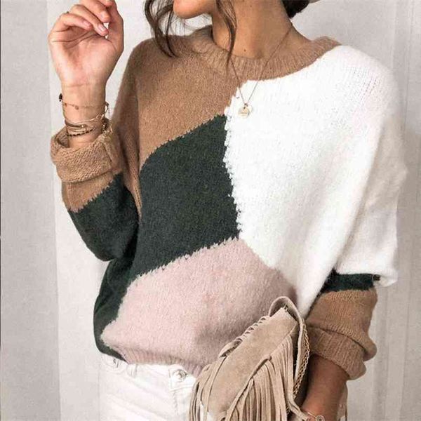 

knitted geomatrical oversized sweater women autumn winter plus size soft warm pullovers casual basic chic jumper 210427, White;black