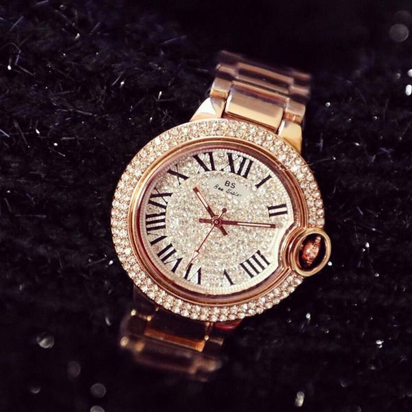 

wristwatches gold silver rose plus roman numerals full rhinestone dial gift ladies watch fashion & casual, Slivery;brown