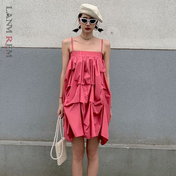 

summer dress for women slash neck sleeveless high waist casual female puffy pleated design sling 2d1400 210507, Black;gray