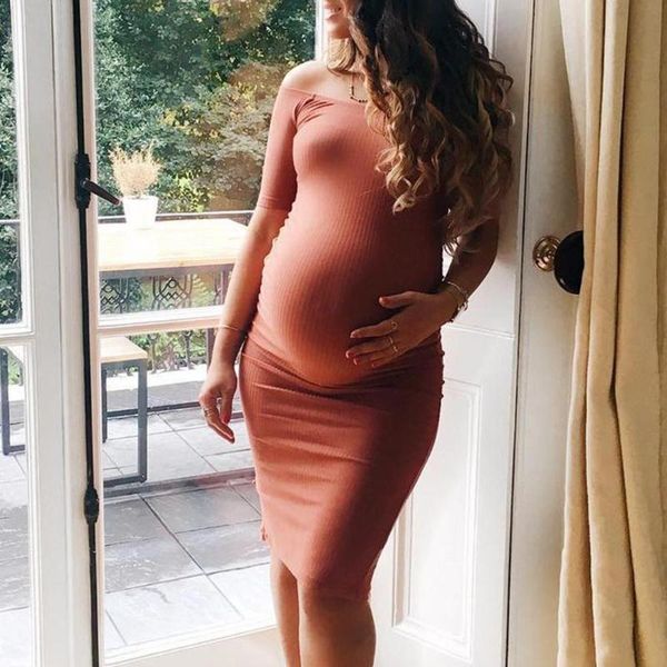 

maternity dresses explosion style dress solid color collar european and american large size pregnant stitching fashion, White