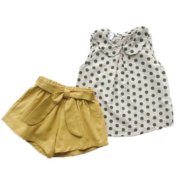 Conjuntos de ropa para niñas pequeñas, camisetas y pantalones cortos de lunares de verano, 2 uds., trajes para niños 210429