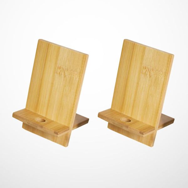 

2pcs bamboo cell phone holder universal tablet stand desksmartphone bracket for home office (with charging hole) mounts & holders