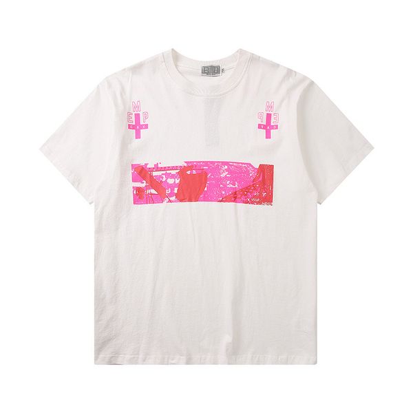 

fashion brand c.e pink cross print loose men's and women's same round neck casual couple's short sleeve t-shir, White