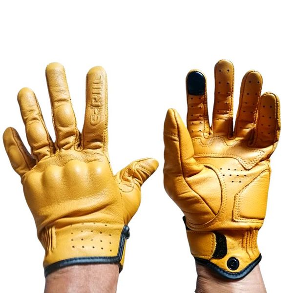 

cycling gloves genuine leather retro motorcycle men touch screen motocross full finger motorbike vintage biker moto yellow, Black
