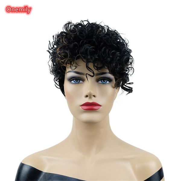 

synthetic wigs onemily black short curly layered natural hair heat resistant fashion daily for women