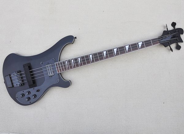 

matte black 4 strings electric bass guitar with triangle inlay,rosewood fretboard,black pickguard