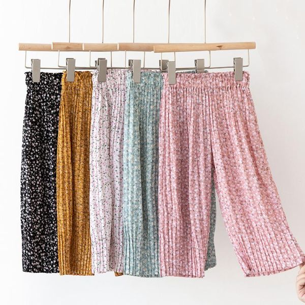 

trousers 2-7y 2021 summer printing color chiffon pleated children ankle-length pants for baby boys harem kids child, Blue