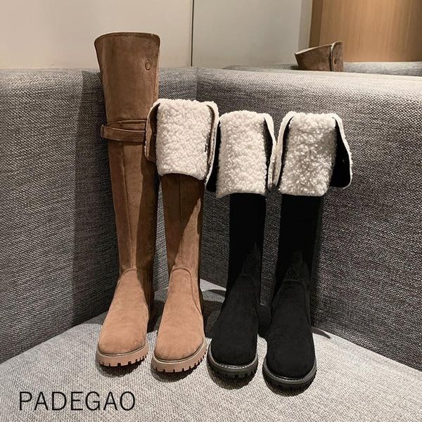 

boots thigh high winter 2021 warm vintage korean fashion for women, Black