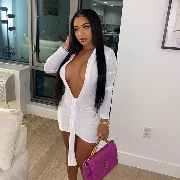 

casual dresses deep v neck long sleeve for women 2021 black white bodycon mini dress night club outfits d21-ce22, Black;gray