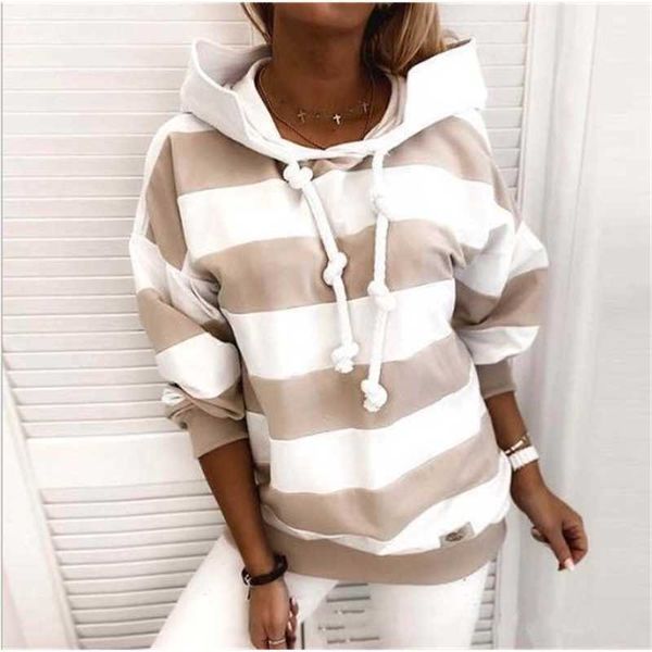 

2021 long sleeve autumn stripe hooded sweater women's top, Black