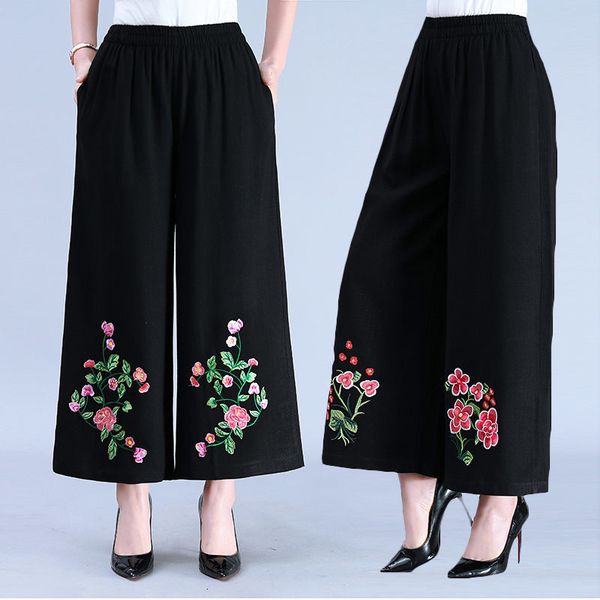 

jean cotton embroidery and linen women 4xl mode nine electric belt pants wide legs casual casuals jupe f891 6fqm, Blue