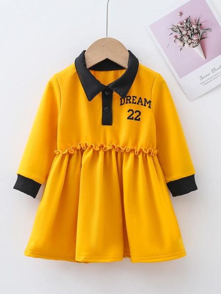 

baby letter graphic contrast polo neck frill trim dress she, Red;yellow