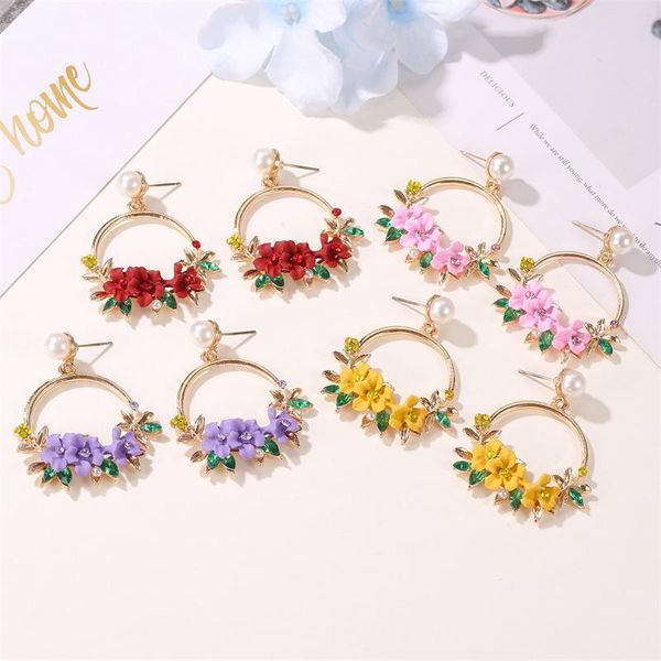 

dangle & chandelier yo trendy cute flower earrings for women girls jewelry female rhinestone round circle gift wholesale, Silver