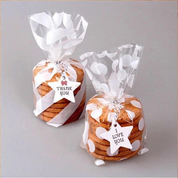 

gift wrap 25pcs plastic transparent candy biscuit popcorn bags white wave dot packing pouch pastry tool wrapping wedding party supplies