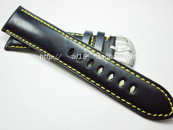 

watch bands 23mm genuine leather watchband belt bracelet men thick navy blue band wristband strap buckle accessories, Black;brown