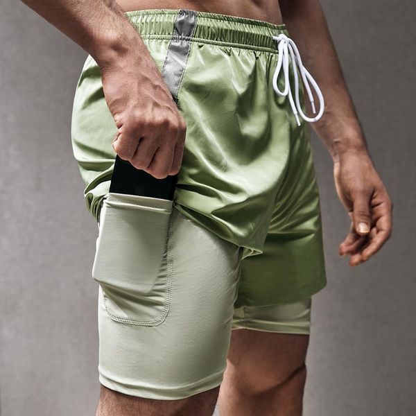 

men sport running jogger shorts reflective tape drawstring pocket gym fitness workout basketball soccer track short leggings clothing, White;black