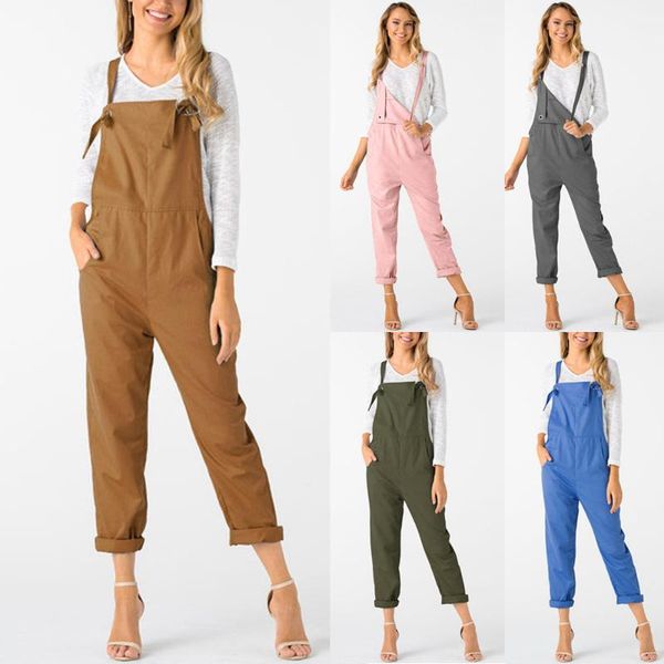 

women's jumpsuits & rompers ladies'loose sleeveless back pants women loose dungarees long pockets jumpsuit trousers, Black;white