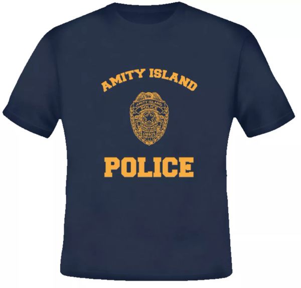 

amity police jaws t shirt, White;black