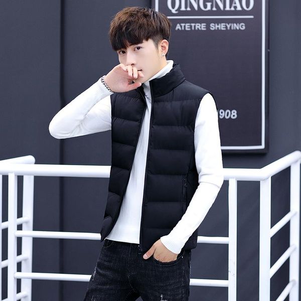 

men's vests men vest autumn winter cotton jacket solid color sleeveless down waistcoat male casual coat plus size, Black;white
