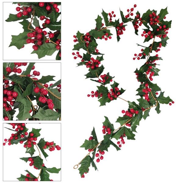 

decorative flowers & wreaths 1pc 170cm simulation christmas cane red fruit leaf home interior wall hanging decoration artificial plant