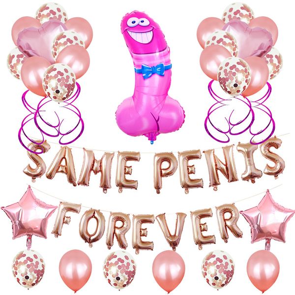 Palloncini in lattice per feste di addio al celibato in oro rosa Decorazione Sexy Stesso pene per sempre Foil Letter Ballons Big Penis Forniture per decorazioni di nozze