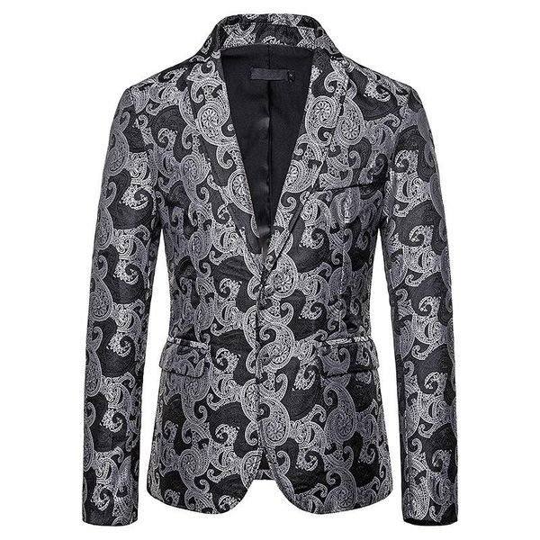 

men's suits & blazers 2021 british stlye men blazer suit jacket boutique floral printed dj nightclub stage wedding formal slim casual, White;black