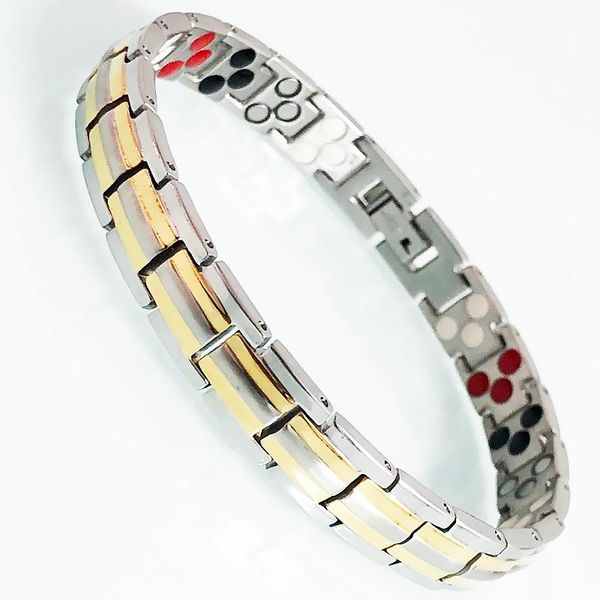 

link, chain men women gold plated stainless steel wrist bracelet 6 colors energy healthy magnetic therapy hand jewelry friendship gift, Black