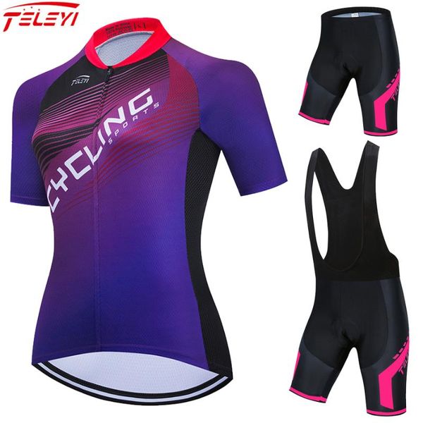 

racing sets teleyi women's cycling jersey set summer anti-uv bicycle clothing quick-dry mountain female bike clothes, Black;blue