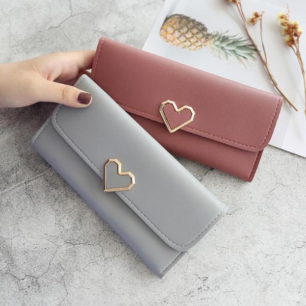

wallets lovely pu leather purse heart-shaped decoration long multi-card wallet buckle clutch mobile phone women's fashion, Red;black