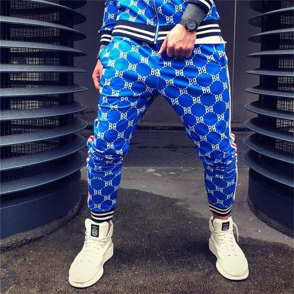 

men's trend jogging pants striped sports trousers fitness casual, Black