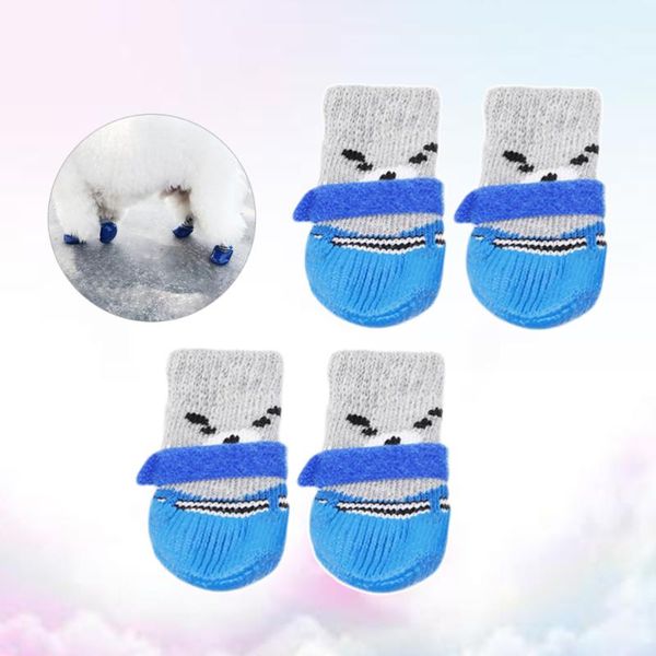 

4pcs pet dog puppy cat non-slip cotton socks with cartoon prints size (blue) apparel
