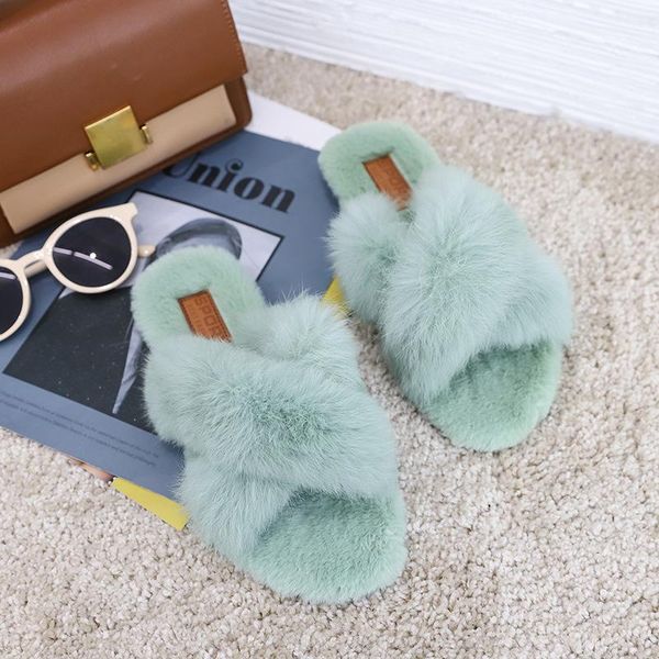 

slippers winter home shoes women house warm faux fur ladies cross soft plush furry female open toe slides fashion l12-29, Black