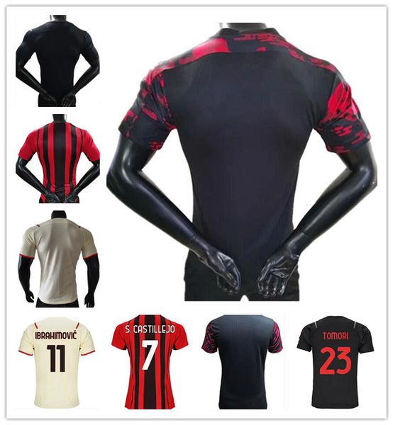 

21/22 player version soccer giroud jerseys 2021 2022 ibrahimovic m.maignan tonali kessie theo Ã§alhanoglu rebic men kits football training sh, Black;yellow