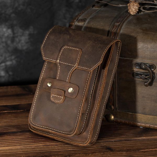 

men fashion original leather small summer pouch hook dsign travel cigarette case 7" phone pouch fanny waist pack belt bag 9966-d