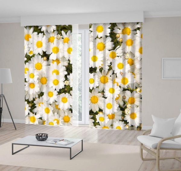 

curtain & drapes lovely blossom daisy flowers sunny spring garden nature picture printed yellow white