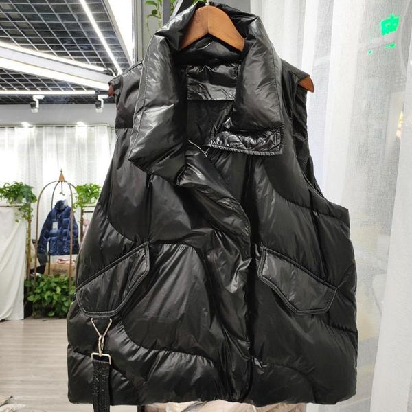 

women's vests 2021 autumn winter women solid sleeveless vest lady loose thick warm down cotton padded female stand collar waistcoat k67, Black;white