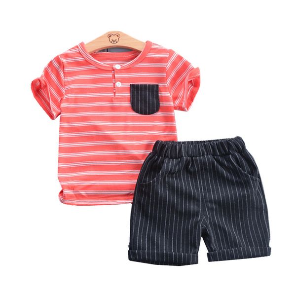 

summer 2021 kids clothes boy short sleeve suit striped t-shirt + shorts boy sets 2 pieces baby clothing, White