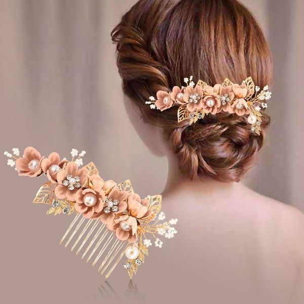 Nachahmung Perle Blume Haar Kämme Kopfschmuck Hochzeit Prom Braut Zubehör Trendy Luxus Gold Blätter Schmuck Pin Clips Haarspangen