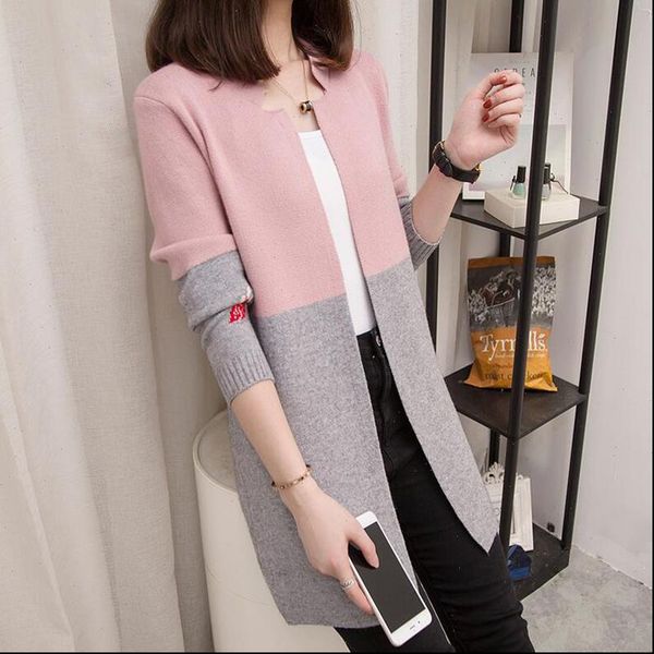 

cardigan autumn long sleeve women sweaters slim knitted coat casual patchwork cardigans female jacket, White;black