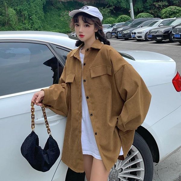 

women's jackets work coat women's spring and autumn 2021 korean loose versatile harajuku black shirt jacket, Black;brown