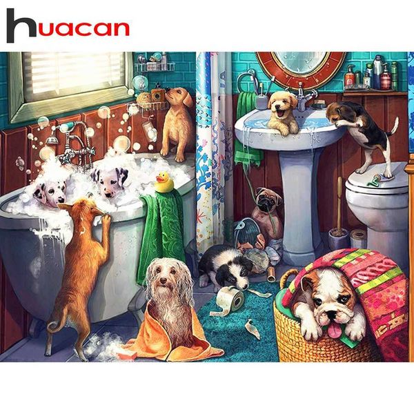 Huacan Boyama Hayvan Köpek Tam Matkap Duvar Çıkartmaları Elmas Nakış Mozaik Banyo Ev Sanatı